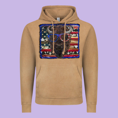 Bison With American Flag And Glasses Vintage Hoodie Designed By Ranaportraitstore