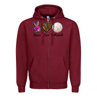 Burgundy peace love volleyball Zipper Hoodie - BarkalooDesign