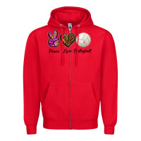 Red peace love volleyball Zipper Hoodie - BarkalooDesign