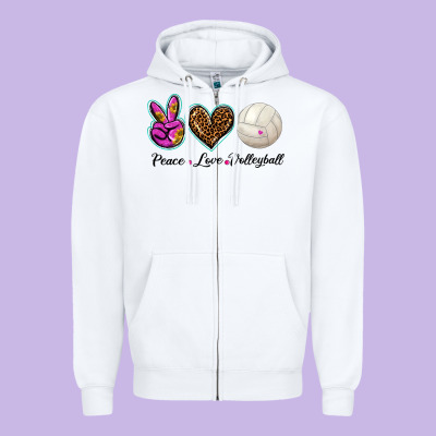Peace Love Volleyball Zipper Hoodie Designed By Barkaloodesign