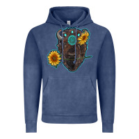 Vintage Denim bison head with sunflowers and gemstone Vintage Hoodie - RanaPortraitStore
