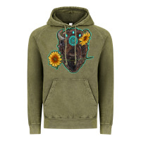 Vintage Olive bison head with sunflowers and gemstone Vintage Hoodie - RanaPortraitStore