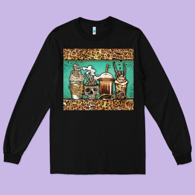 Skeleton Coffee Cups Long Sleeve Tee Designed By Jasminsmagicworld