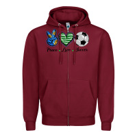 Burgundy peace love soccer Zipper Hoodie - BarkalooDesign
