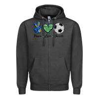 Charcoal Heather peace love soccer Zipper Hoodie - BarkalooDesign