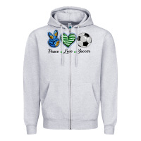 Heather Grey peace love soccer Zipper Hoodie - BarkalooDesign