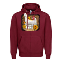 Burgundy perched chicken with sunflowers leopard background Zipper Hoodie - LillyAllenDesigns