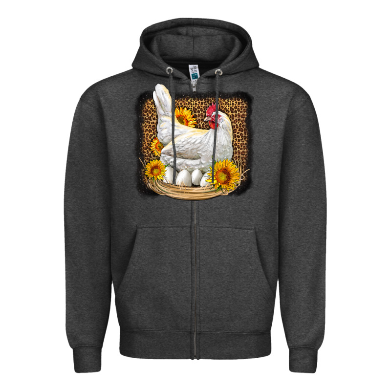 Perched Chicken With Sunflowers Leopard Background Zipper Hoodie by LillyAllenDesigns | Teevron