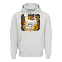 Dove Grey perched chicken with sunflowers leopard background Zipper Hoodie - LillyAllenDesigns