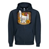 Navy perched chicken with sunflowers leopard background Zipper Hoodie - LillyAllenDesigns