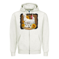 Oatmeal Heather perched chicken with sunflowers leopard background Zipper Hoodie - LillyAllenDesigns