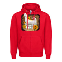 Red perched chicken with sunflowers leopard background Zipper Hoodie - LillyAllenDesigns