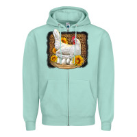 Seafoam perched chicken with sunflowers leopard background Zipper Hoodie - LillyAllenDesigns