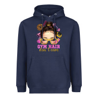 Navy messy bun gym hair dont care Heavyweight Hoodie - NancyCooperArtShop