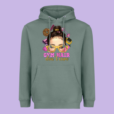 Messy Bun Gym Hair Dont Care Heavyweight Hoodie Designed By Nancycooperartshop