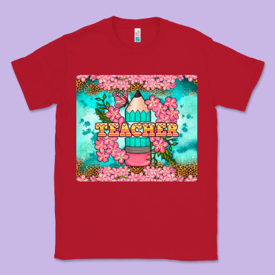 Teacher Floral Pencil Tumbler Classic Tee Designed By Bundleandbundleshop