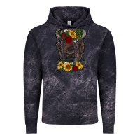 Cloud Black bison face with flowers Vintage Hoodie - RanaPortraitStore