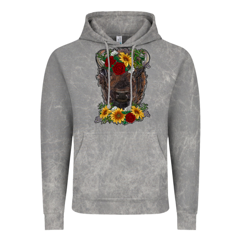 Bison Face With Flowers Vintage Hoodie by RanaPortraitStore | Teevron