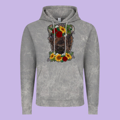 Bison Face With Flowers Vintage Hoodie Designed By Ranaportraitstore