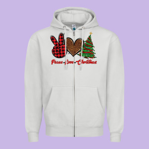 Peace Love Christmas Zipper Hoodie Designed By Barkaloodesign