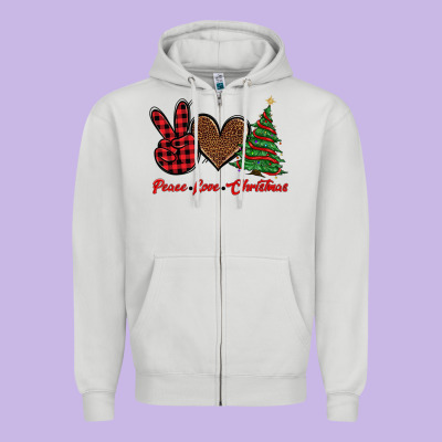 Peace Love Christmas Zipper Hoodie Designed By Barkaloodesign