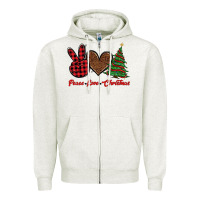 Oatmeal Heather peace love christmas Zipper Hoodie - BarkalooDesign