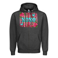 Charcoal Heather xoxo valentines day leopard glitter brushstroke Zipper Hoodie - Jasminsmagicworld