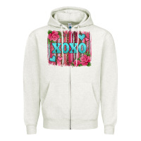 Oatmeal Heather xoxo valentines day leopard glitter brushstroke Zipper Hoodie - Jasminsmagicworld