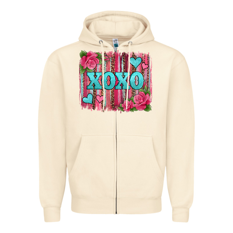 Xoxo Valentines Day Leopard Glitter Brushstroke Zipper Hoodie by Jasminsmagicworld | Teevron