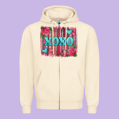 Xoxo Valentines Day Leopard Glitter Brushstroke Zipper Hoodie Designed By Jasminsmagicworld