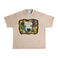 French Oak white scottish calf with sunflowers western  background Urban Heavy Tee - BarkalooDesign