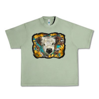 Oil Green white scottish calf with sunflowers western  background Urban Heavy Tee - BarkalooDesign