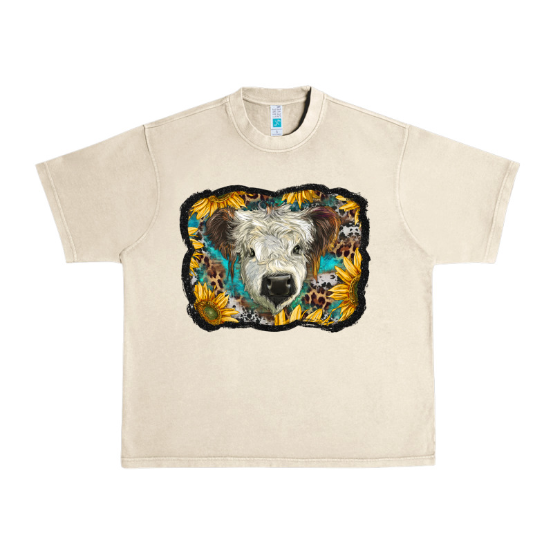 White Scottish Calf With Sunflowers Western  Background Urban Heavy Tee by BarkalooDesign | Teevron