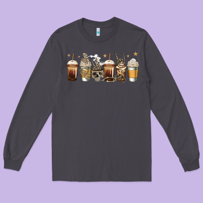 Skeleton Coffee Cups Long Sleeve Tee Designed By Jasminsmagicworld
