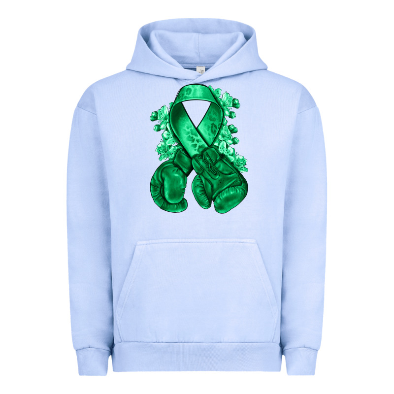 Emerald Green Ribbon Liver Cancer Boxing Gloves Urban Hoodie by NancyCooperArtShop | Teevron