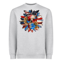 Heather Grey 4th of July sunflower skull 4th of july Heavyweight Sweatshirt - CowGirlArtShop