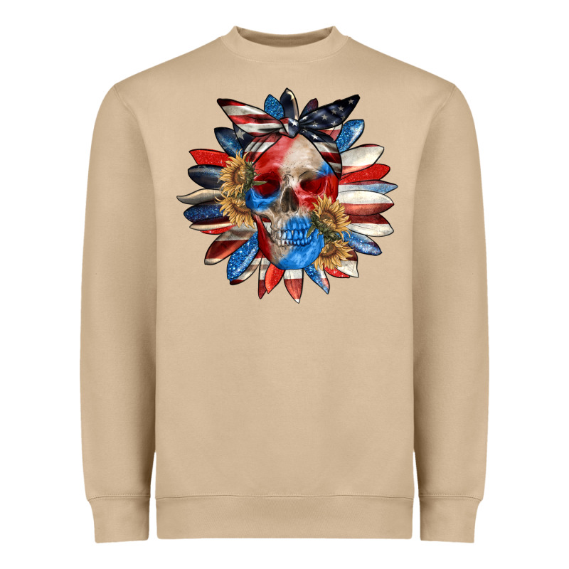 4th Of July Sunflower Skull 4th Of July Heavyweight Sweatshirt by CowGirlArtShop | Teevron