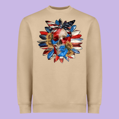4th Of July Sunflower Skull 4th Of July Heavyweight Sweatshirt Designed By Cowgirlartshop