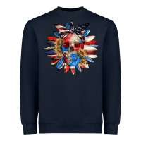 Navy 4th of July sunflower skull 4th of july Heavyweight Sweatshirt - CowGirlArtShop