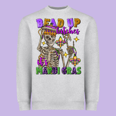 Bead Up Bitches It's Mardi Gras Skeleton Heavyweight Sweatshirt Designed By Fadigitalartstudio