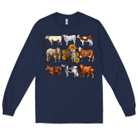 Navy western cowsand sunflowers Long Sleeve Tee - AdoDesignShop