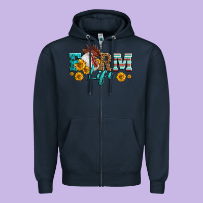 Western Farm Life Rooster Head Zipper Hoodie Designed By Lillyallendesigns