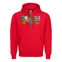 Red Western Farm Life Rooster Head Zipper Hoodie - LillyAllenDesigns