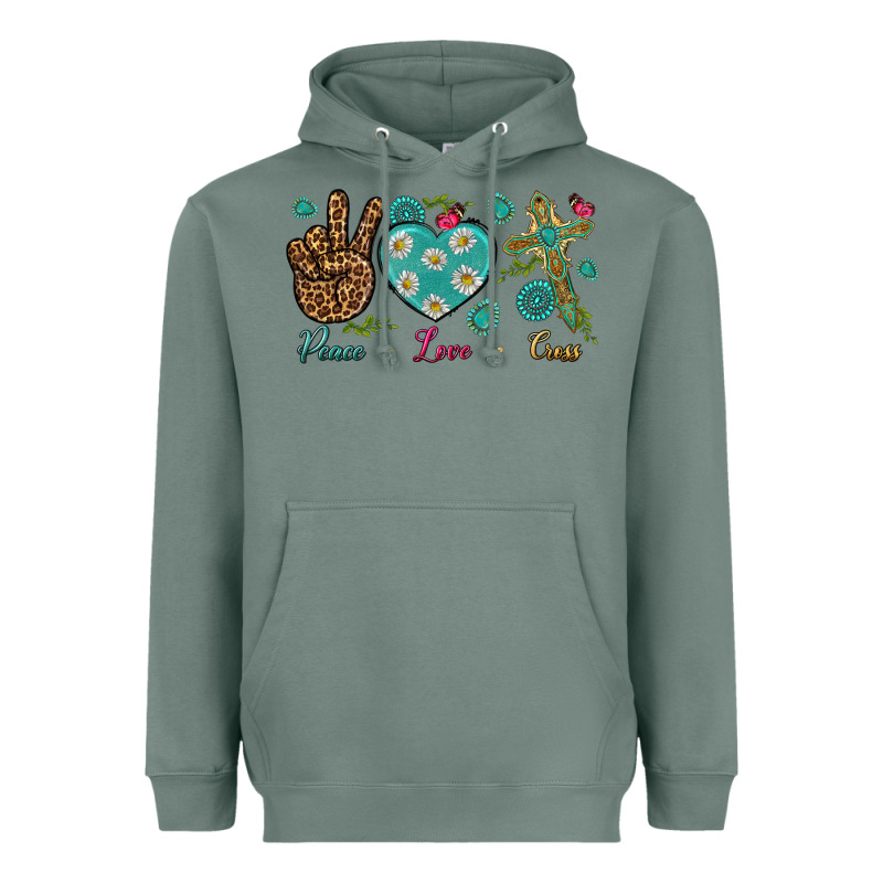 Peace Love Cross Heavyweight Hoodie by NancyCooperArtShop | Teevron