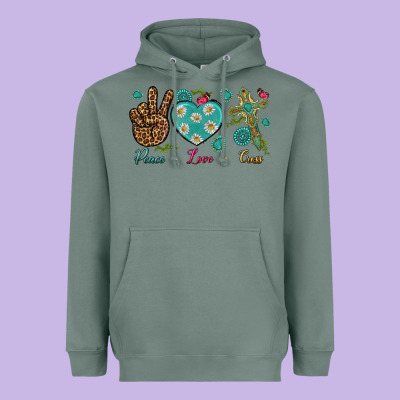 Peace Love Cross Heavyweight Hoodie Designed By Nancycooperartshop