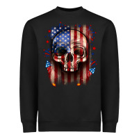 Black 4th of July skull American flag Heavyweight Sweatshirt - Neo Western