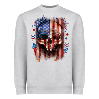 Heather Grey 4th of July skull American flag Heavyweight Sweatshirt - Neo Western