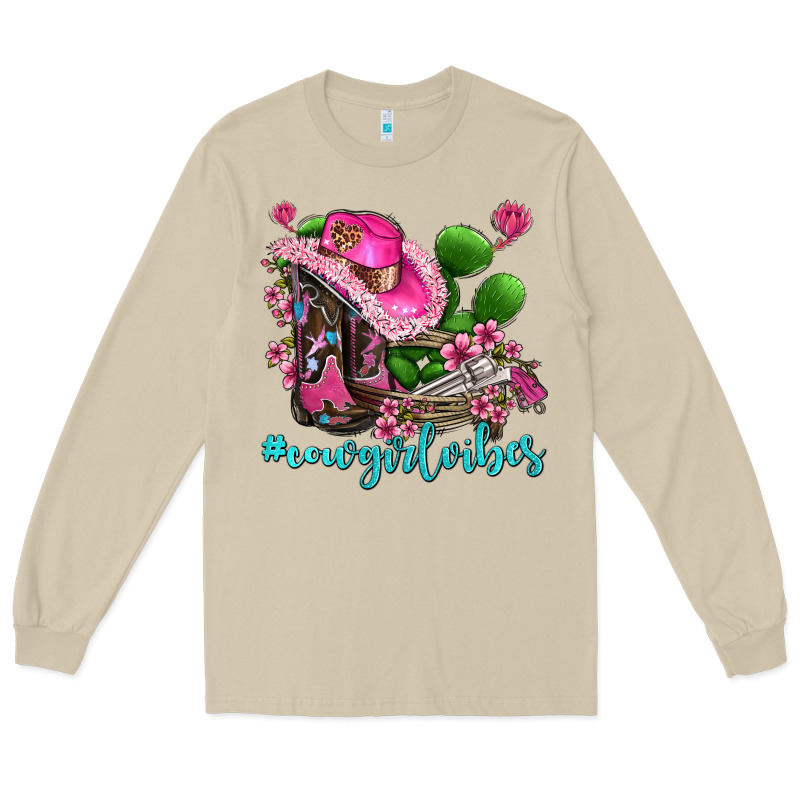 Cowgirl Vibes With Boots And Gun Long Sleeve Tee by AdoDesignShop | Teevron