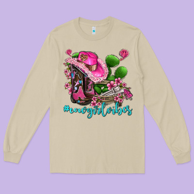 Cowgirl Vibes With Boots And Gun Long Sleeve Tee Designed By Adodesignshop