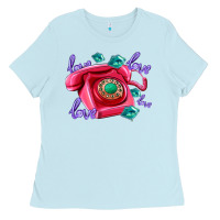 Baby Blue love balloons and pink valentines telephone Ladies Tee - AdoDesignShop